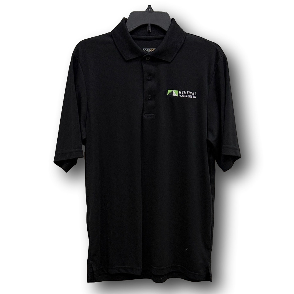 Mens Renewal By Andersen Logo Short Sleeve Black Golf Polo - Size Medium